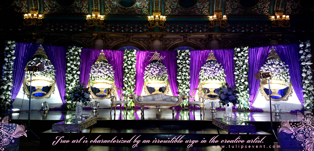 purple walima stage theme wedding in tulips event Pakistan