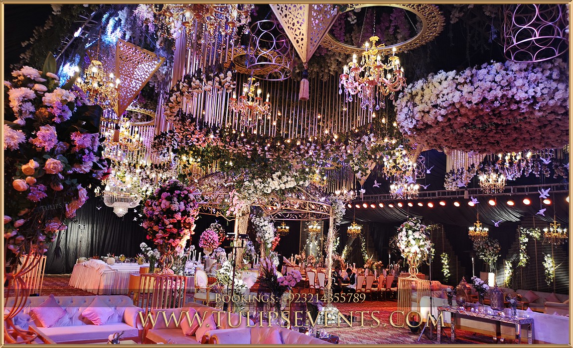 Royal Black Gold Nikah Event Decoration setup ideas in Pakistan (8)